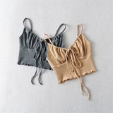 Summer New Spicy Girls Slim Waffle Chest Rope Tie With A Small Navel Halter Top Shirt-Outfit