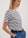 T-Shirt Short Sleeves 2024 New Versatile Simple Loose Cotton Round Collar Striped Short Sleeves-Outfit