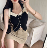 Small Fragrant Sling Female Summer New White Vest Button With Sexy Body Repair Hottie Sleeveless