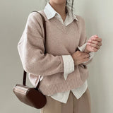 V-Neck Pullover Dark Academia Sweater-Outfit