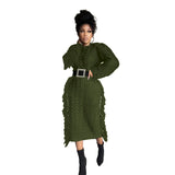 Fongt New Women's Long Tassel Edge Wool Dress-Outfit