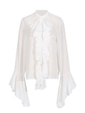Fongt 2025 New Temperament Elegant Chiffon Design Lotus Side Open Shirt Long-Sleeved Senior Shirt Top