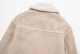 Beige Fur Lining Turn-Down Collar Biker Jacket-Outfit