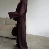 Fongt Women's Clothing 2025 Spring New Solid Color Round Neck Fashion Casual Broad Leg Trouser Sweater Set Women