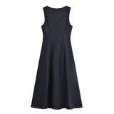 Fongt Spring Summer New Women's Fashion Elegant Square Neckless Dress