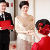 Fongt New Temperament Long-Term Cash Waist Fishtail Skirt Wedding Dress Elegant Gold Squine Mother Dress