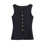 Fongt Explosion Women's Fashion Vest Gold Buckle Trim