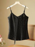 Chinese Style V-Neckband Vest Women's 2024 New Summer Style Jacquard Chic Beautiful Sleeveless Blouse-Outfit