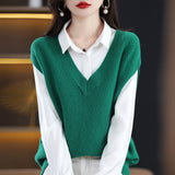 Fongt New Hot Style V-Collar Spring And Autumn Outside Wear Horse Clip Sweater Vest Spring Soft Waxy Knit Vest Vest Female-Outfit