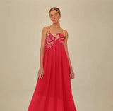 Fongt Sensense Fish-Shaped Three-Dimensional Embroidered Chest Pressure Folded Red Sling Dress 2025 New Spring And Summer