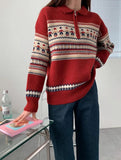 Half Zip Christmas Knit Pullover-Outfit