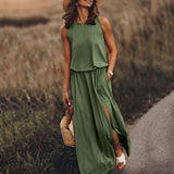 Fongt Summer New Women's Rounded Sleeveless Dress Open Multi-Colored Long