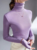 Women Turtleneck Slim Soft Long Sleeve T Shirts Lady Elegant Stretchy Solid Base Undershirts Tees Female Basic T-Shirt Top-Outfit