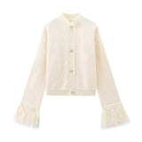 Fongt Women's INS Burst Cuff Hair Spliced Cardigan Commuter Sweater Jacket Knitted Shirt