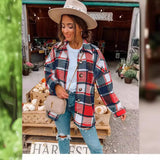 Fongt Net Red Autumn Street Temperament Long-Sleeved Collar Loose Women's Plaid Shirt Long Coat