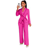 Fongt Hanging Beads With Waist-High Long-Sleeved Blazer High-Waisted Straight Trouser Set Two-Piece Set