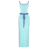 Blue Two Tone Cami Top And Maxi Skirt Set-Outfit
