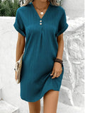 Fongt Women's 2025 New V-Neck Solid Color Jacket Comfortable Casual Button Dress