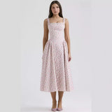 Fongt 24 Years Broken Flower Bohemian Wind Waist Show Thin Back Holiday Wind Sling Medium Long Dress 88104-Outfit
