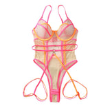 Fongt Quality 2024 Sexy Color Perspective Mesh Plastic Body Back Strap Jumptop Garter Kit-Outfit