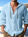 Fongt New Fashion Spring And Summer Men's Hooded Shirt Solid Cotton And Cotton Leisure Long-Sleeved Top.