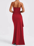 Fongt New Evening Dress Party Girl With A Word Collar Collar Breast Dress Sexy Bare Back High Open Fork Dress