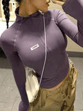 Zip-Up Long Sleeve Crop Top-Outfit