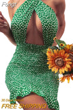 Women Close-fitting Backless Dress Sexy Floral Printed Pattern Halter Neck Hollow Out Short Dresses Summer 2023 Club