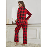 Fongt Wear, Female Red Checked Cardigan Shirt, Long Sleeves, Trousers, Pajamas Suit, Ebay Suit-Outfit