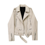 Fongt and Autumn 2023 New faux leather PU jacket with belt women's lapel motorcycle jacket black zip biker jacket 1215-1-Outfit