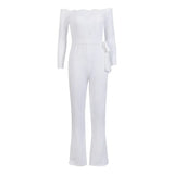 fancy summer fall off shoulder sexy playsuits jumpsuits long sleeve sheer lace patchwork hollow bandage skinny Outfits