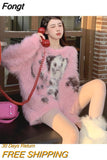 Y2K Aesthetic Pink Sweater Women Harajuku Kawaii Cartoon Knitted Jumper Korean Sweet Casual Pullover Grunge Kpop