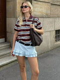 Fongt Striped Short-Sleeved T-Shirt + Low-Rise 100-Fold Skirt 2025 Spring New D79551