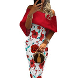 Fongt New Women's Diagonal Shoulder Print Sexy Bag Buttock Skirt Slim Temperament Dress
