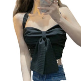 New Bow Chest Big Hanging Neck Vest Black Small Slings Sexy Outer Wear Thin Chic Top