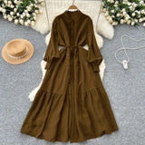 Fongt Fashion Casual Long-Sleeved Shirt Dress Women Loose Tidive With Long Skirt 0515