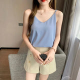 Chiffon Camisole Female V Neck Plain Loose Camis Tops With Adjustable Straps-Outfit
