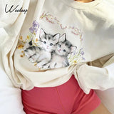 Casual Oversized Sweatshirts Women Cute Cat Print Pullover Autumn Long Sleeve Loose Harajuku Streetwear Korean