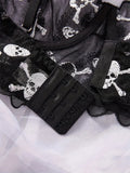 Black Skull Embroidery Mesh Lingerie Set-Outfit