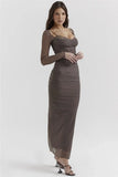 Sheer Long Sleeve Bodycon Maxi Dress-Outfit