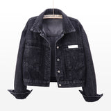 Fongt Goods Long Sleeve Denim Jacket Female Short Fall 2024 New Joker Cloth Pocket Loose Jacket Jacket-Outfit