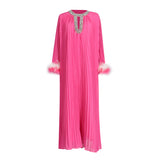Famous Dress 2025 Spring New Temperament Fashion Design With Diamond Feathers Spliced Solid Color