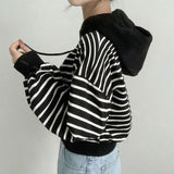 Vintage Striped Cropped Hoodie-Outfit