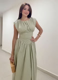 Fongt New Sweet Pure Want To Collect Waist Thin A Word French Girl Folds Splicing Short Sleeve Long Dress Woman
