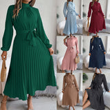 Autumn And Winter Elegant Long Sleeves To Close The Waist 100 Folding Dress Dress Women's