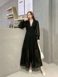Fongt Retro Court Style Lace V-Neck High-End Dress With Thin Single-Drace Buckle Dress