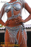 Rhinestones Two Piece Outfits Women Hollow Out Tank Top Link Chain Tassels Skirts 2 Piece Set Party Club Summer