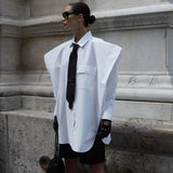 Autumn New Long Sleeve Lapel Shirt Women's Design Niche Tie White Shirt Vestidos-Outfit