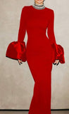 Fashionable Horn Sleeves Water Drilling Black Dress Fashion Elegant Dinner Tweed