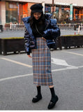 2020 Real Shot Woolen Cloth Plaid Skirt Women Autumn Winter Vintage High Waist Hem Split Slim Long Package Hip Skirts